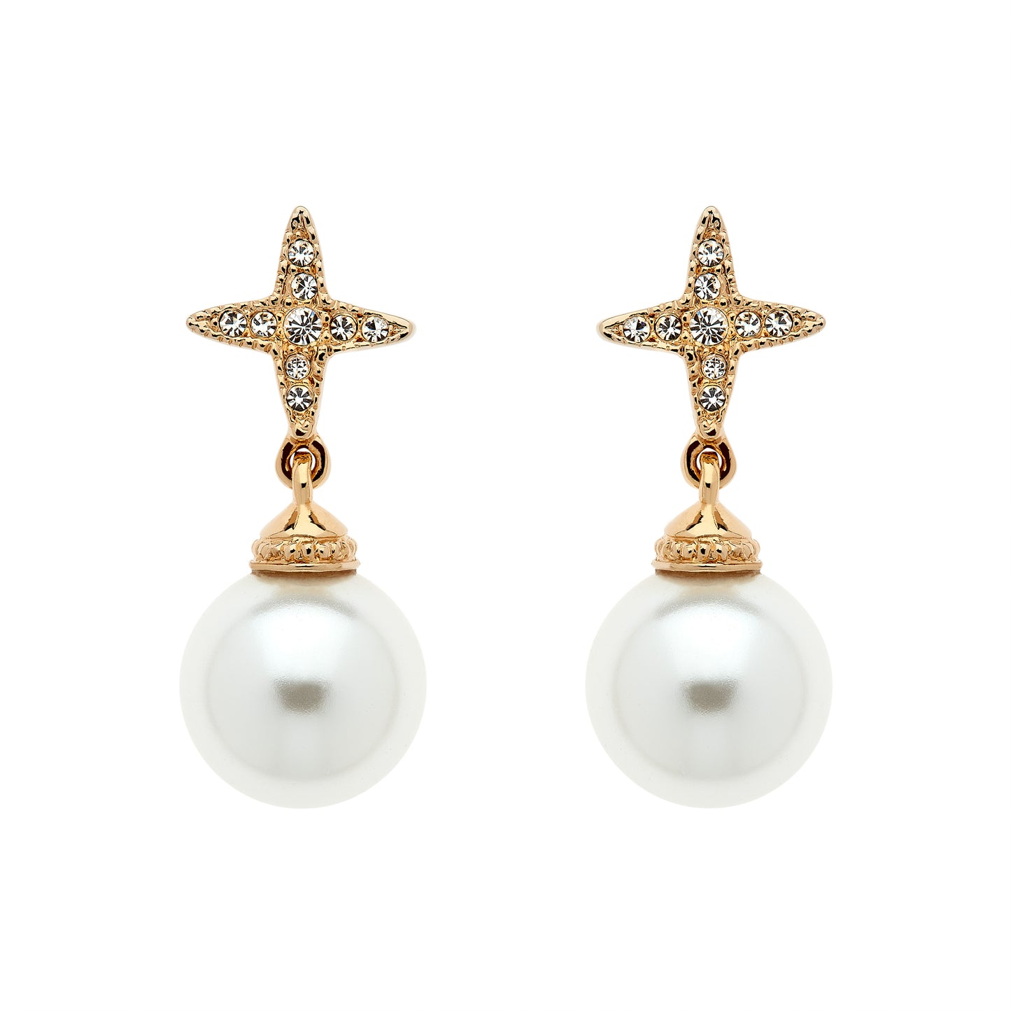 Gold Crystal Cross & Pearl Earrings