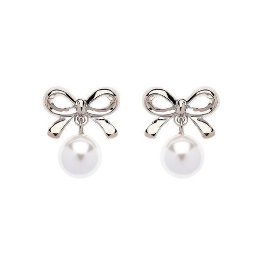 Platinum Bow & Pearl Earrings