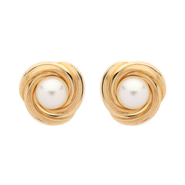 Statement Gold Swirl & Pearl Clip Earrings