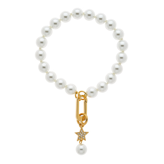 Gold Crystal Star Charm & Pearl Bracelet