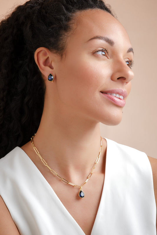 Indigo Pear Crystal Chain Necklace