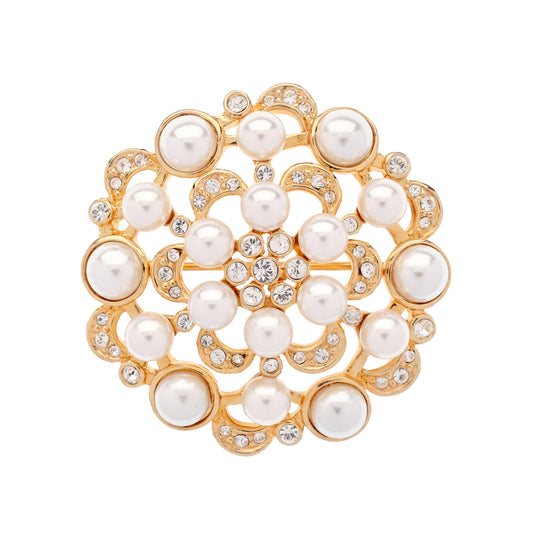 Pearl & Crystal Flower Brooch