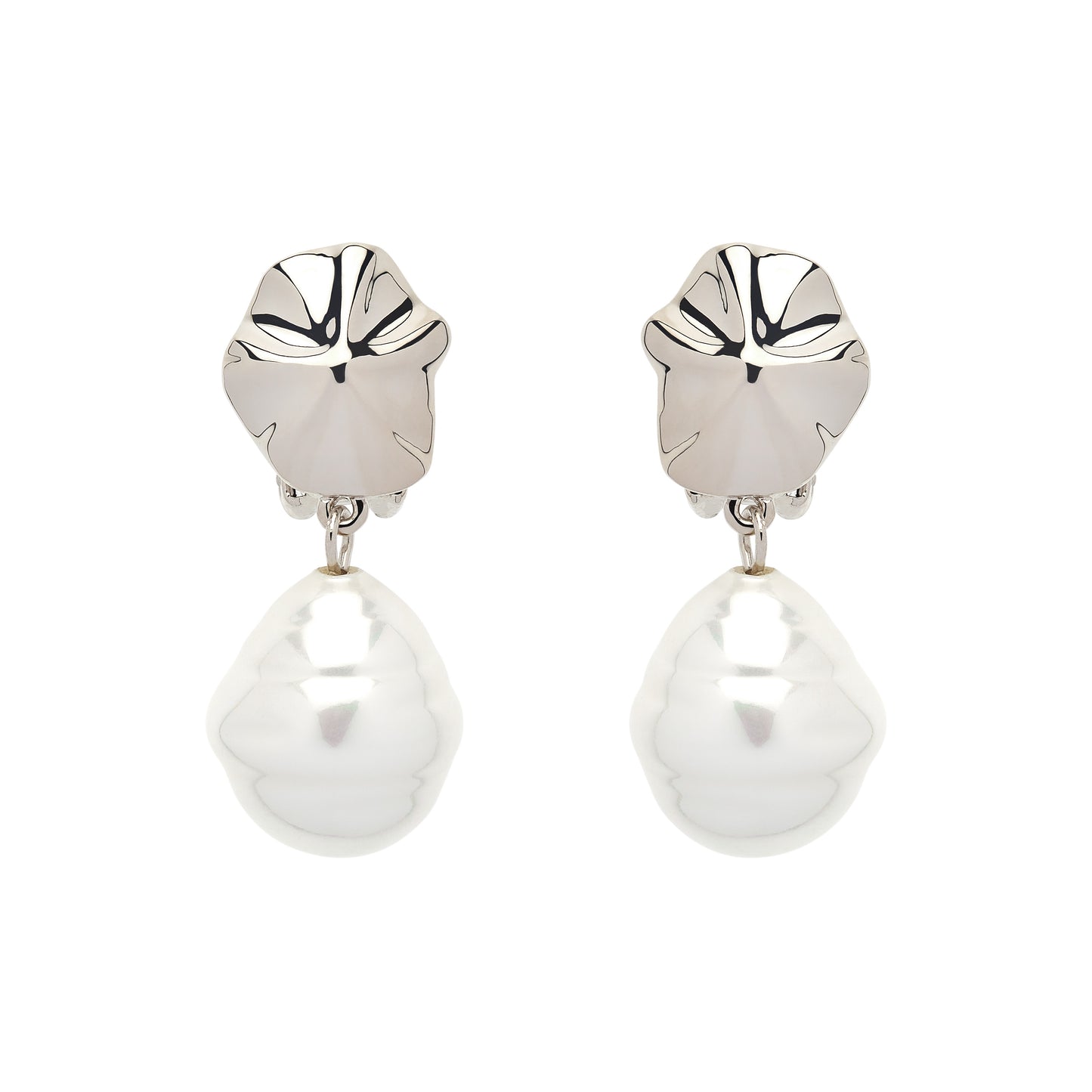 Platinum Shell & Baroque Pearl Clip Earrings
