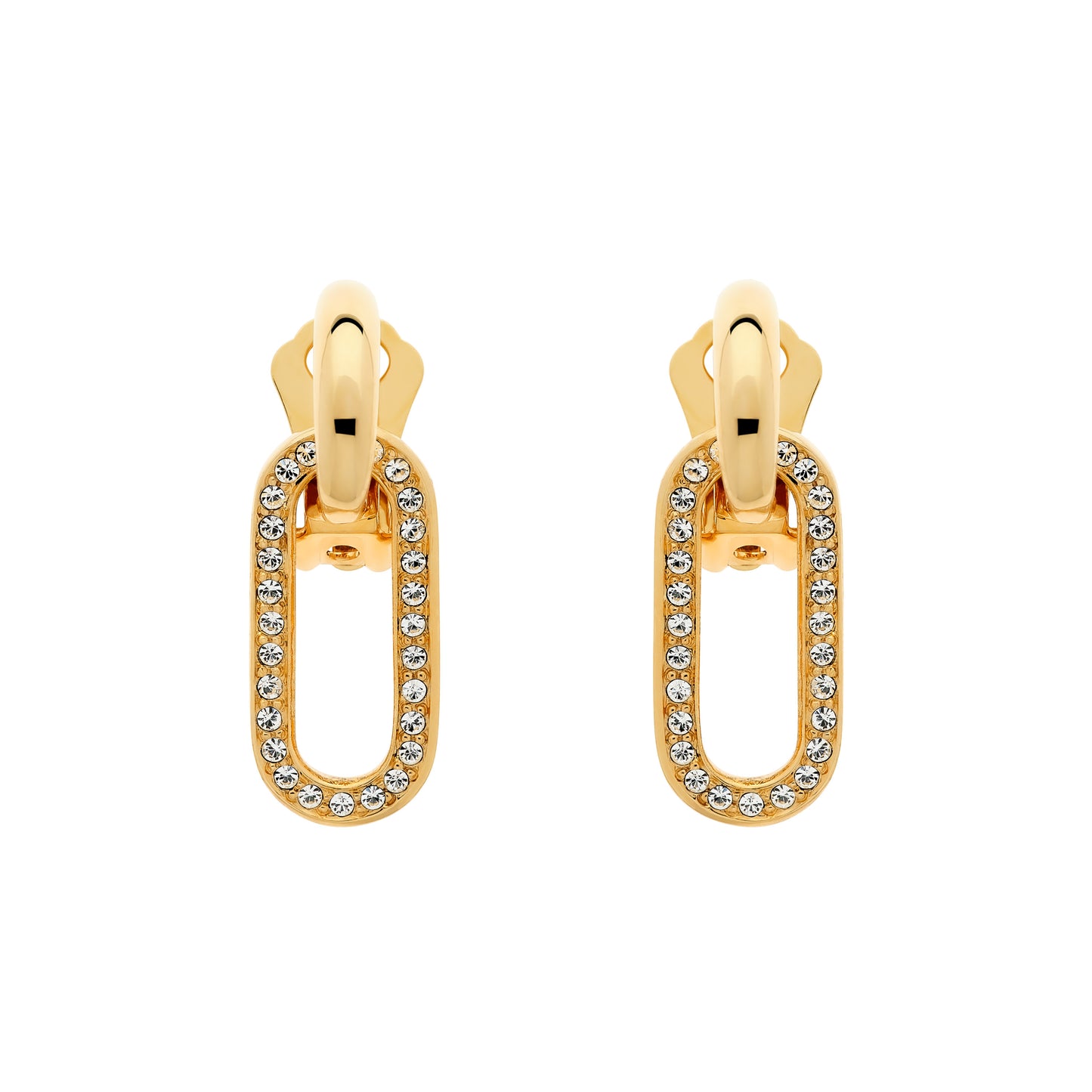 Gold & Crystal Oval Hoop Clip Earrings