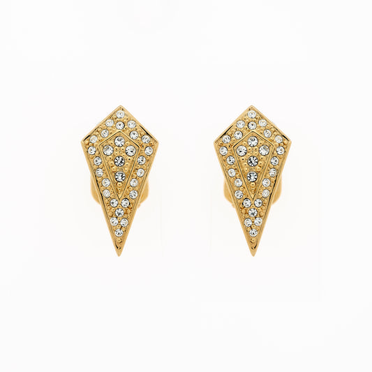 Gold Pave Crystal Art Deco Clip Earrings