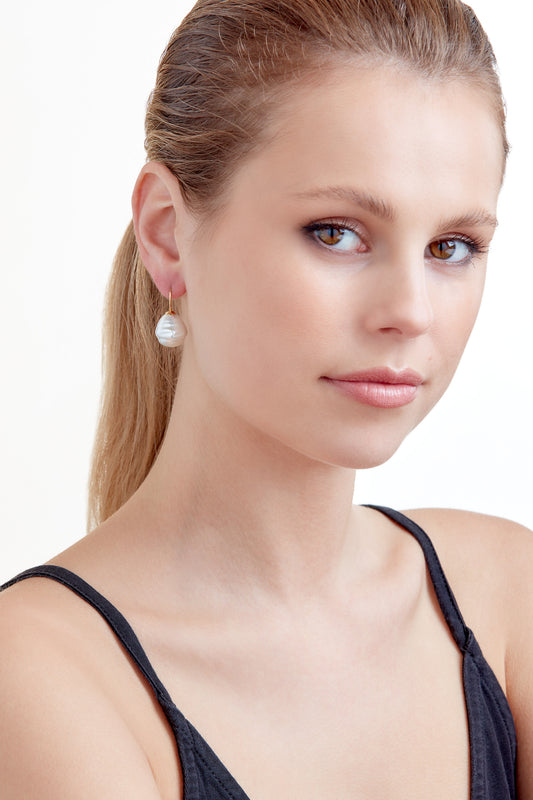 Baroque Pearl on Gold Earrings