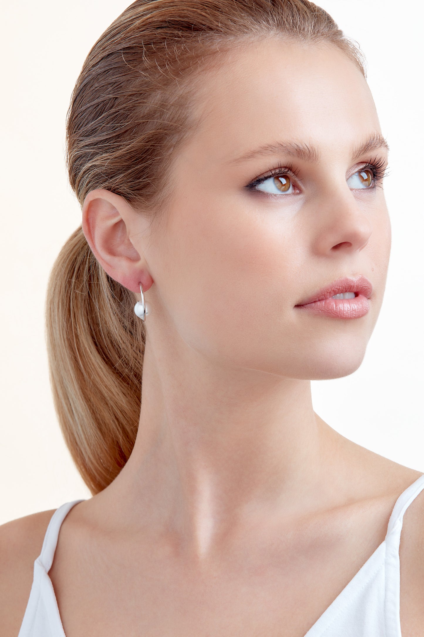 Platinum Hoop with Floating Pearl Earrings