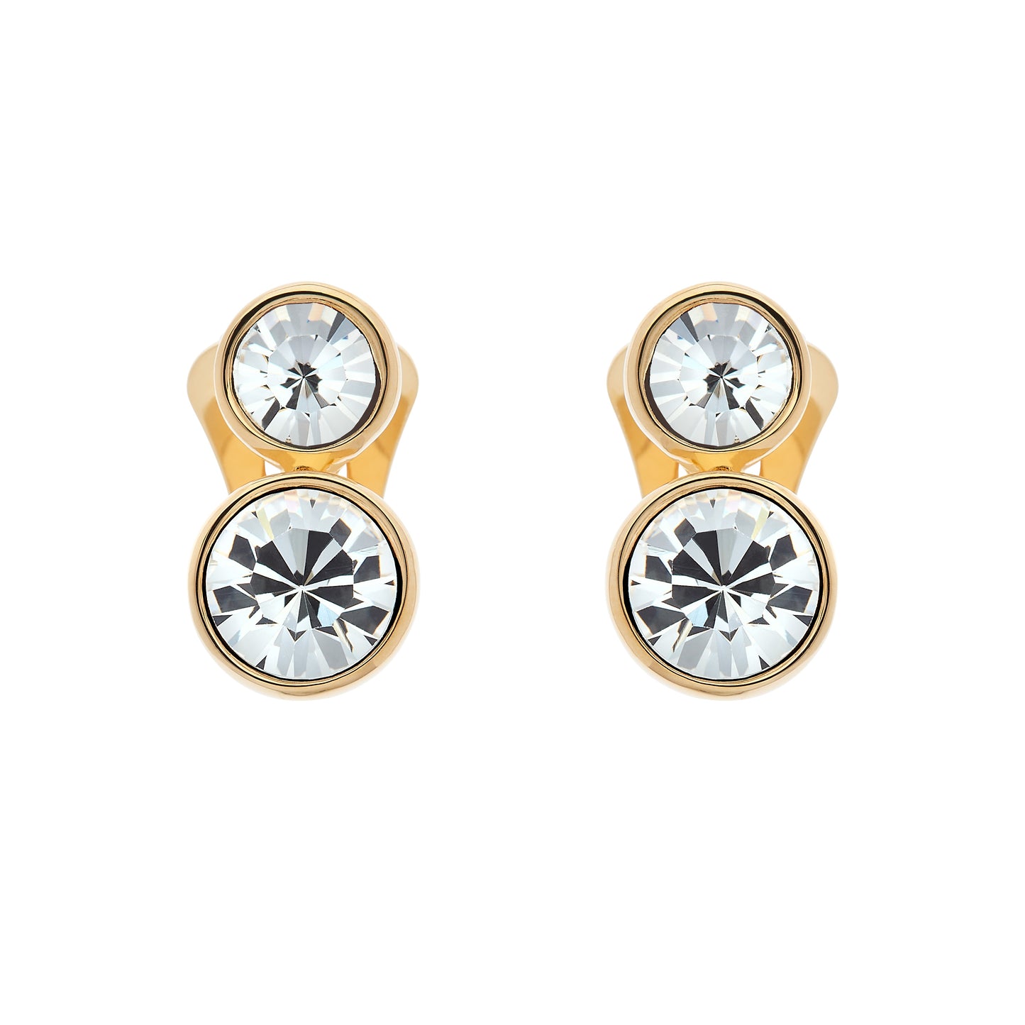 Gold Double Crystal Clip Earrings
