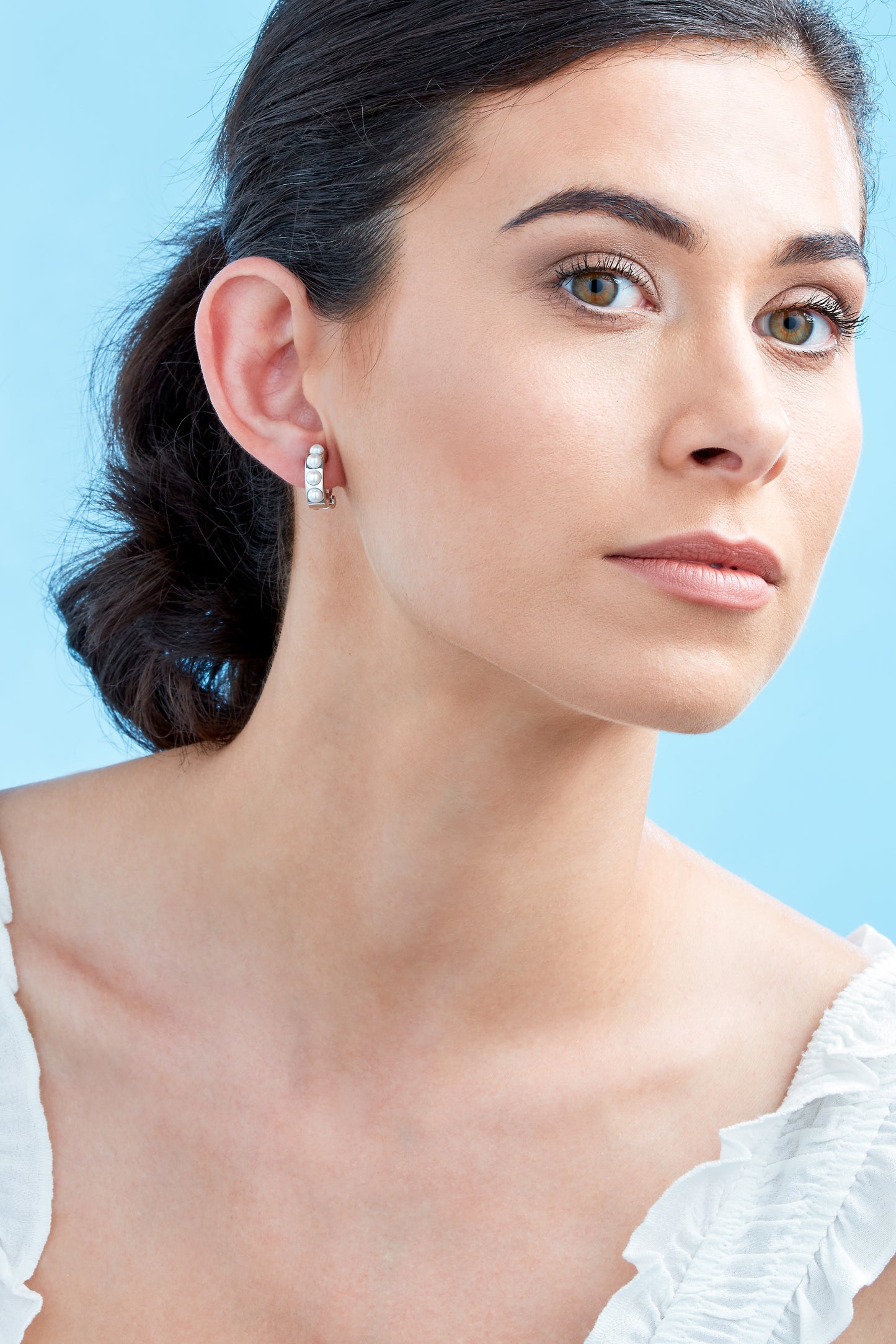 Platinum & Pearl Curve Clip Earrings