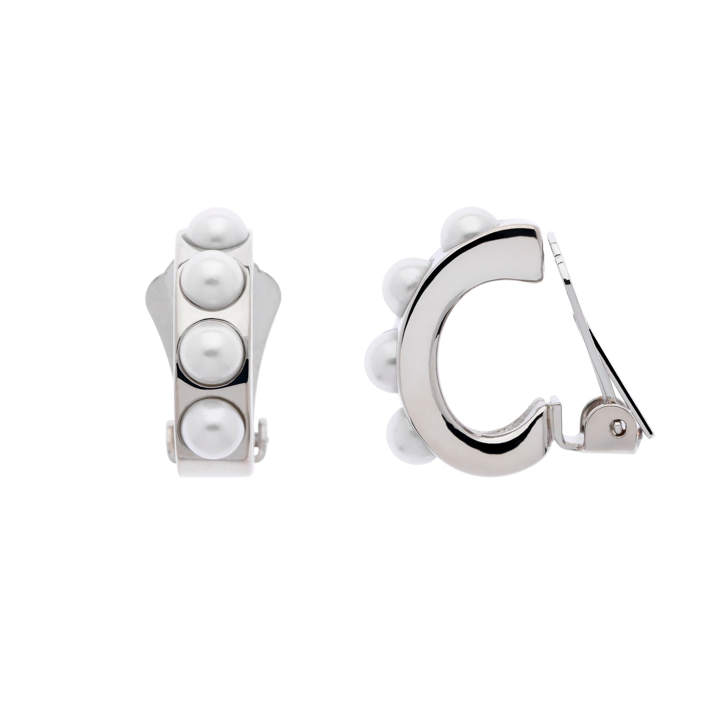 Platinum & Pearl Curve Clip Earrings