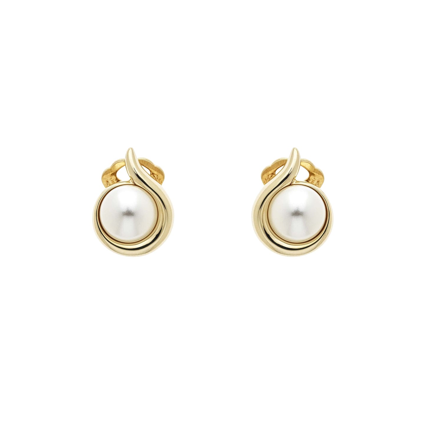 Gold Curl & Pearl Clip Earrings