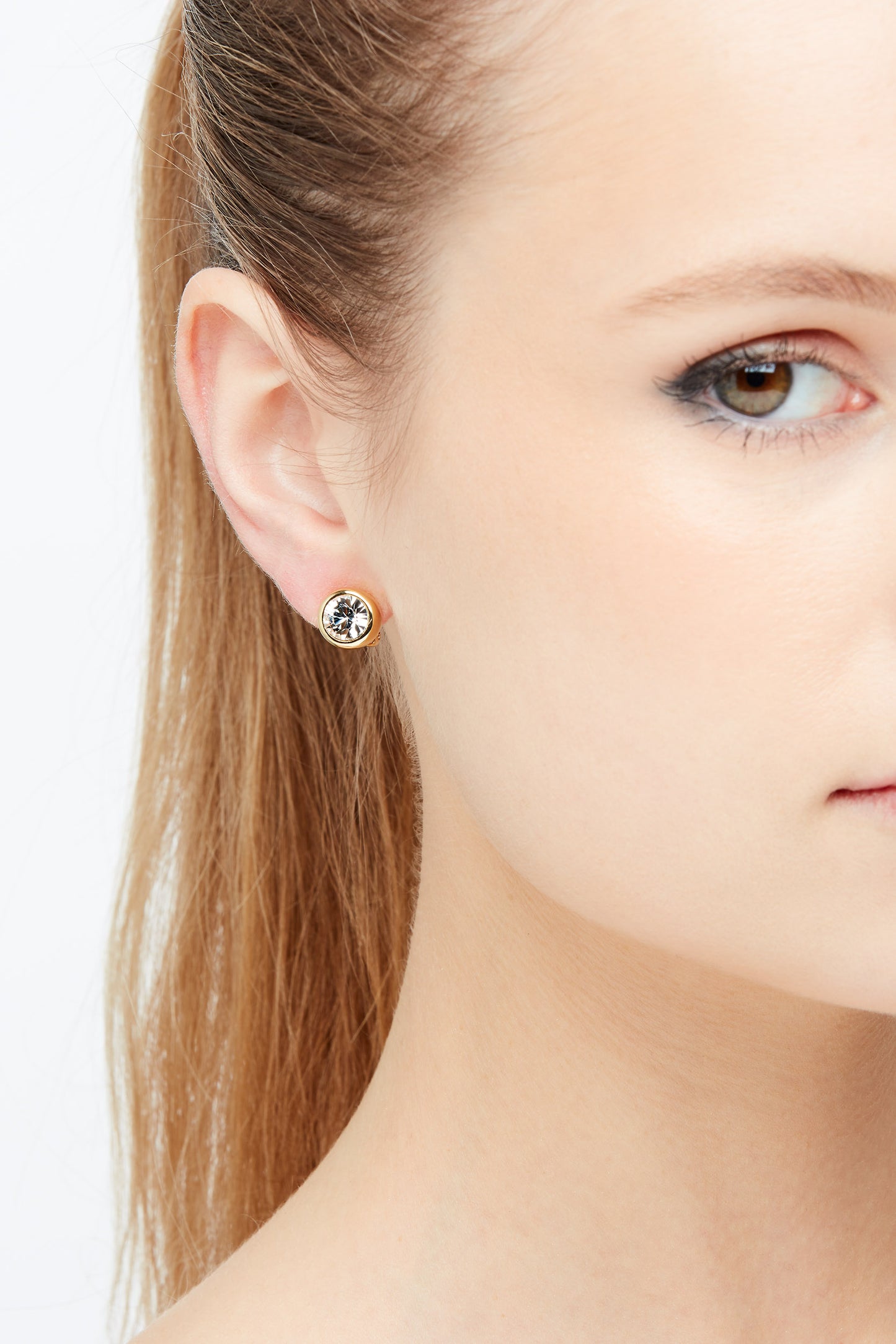 Gold Crystal Stud Clip Earrings