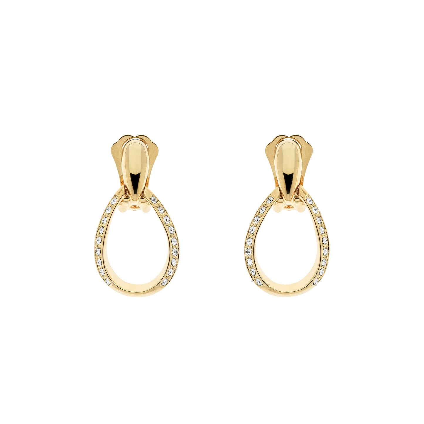 Gold Crystal Teardrop Clip Earrings
