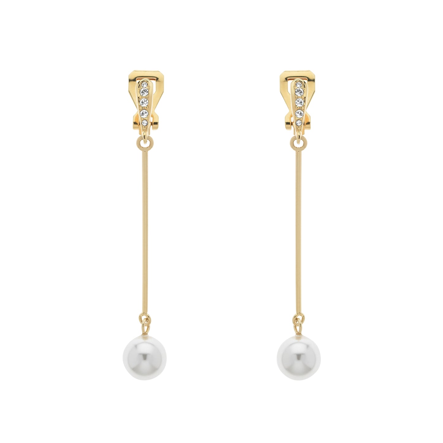 Gold, Pearl & Crystal Drop Clip Earrings