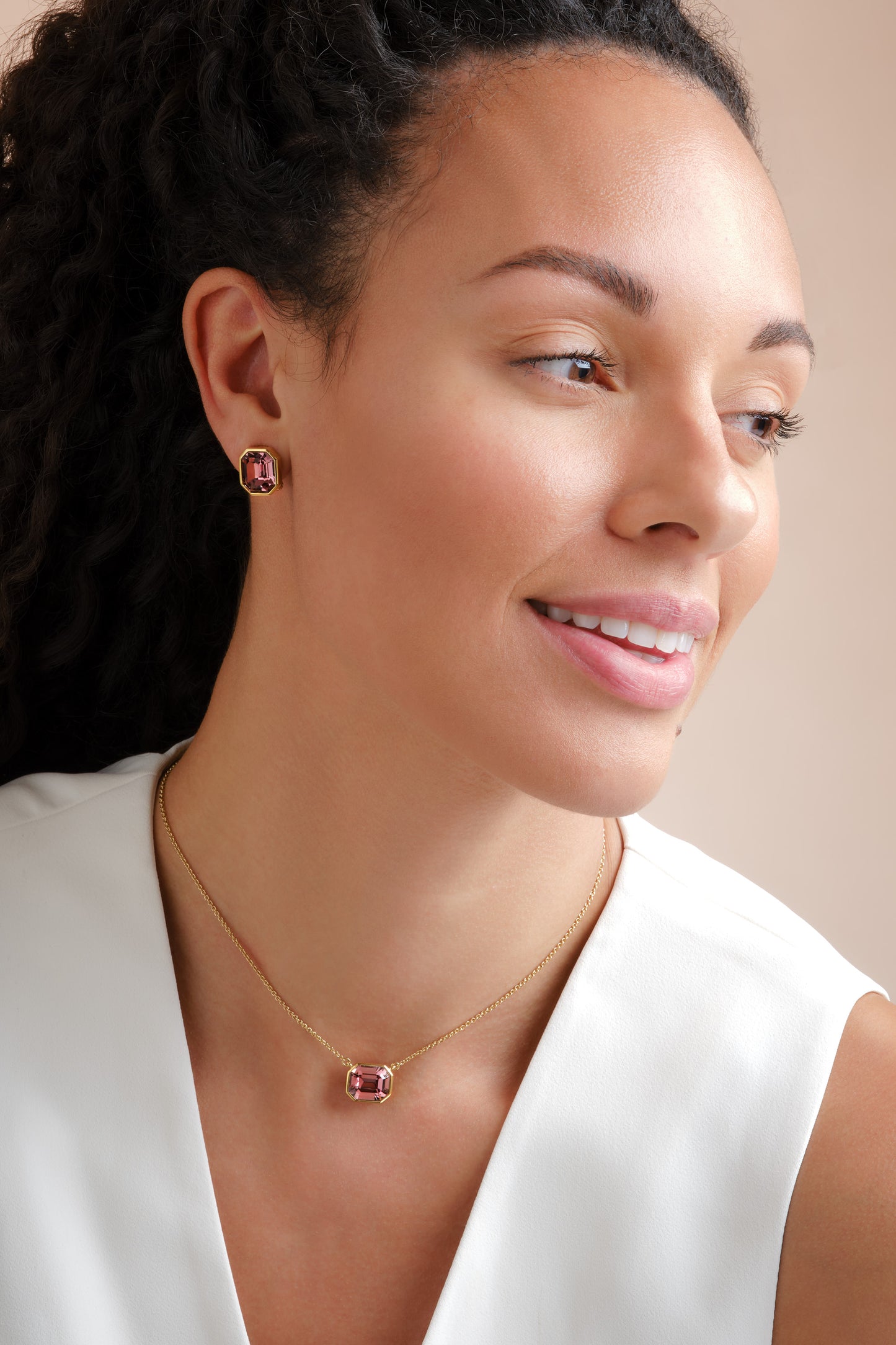 Amethyst Octagon Crystal Earrings