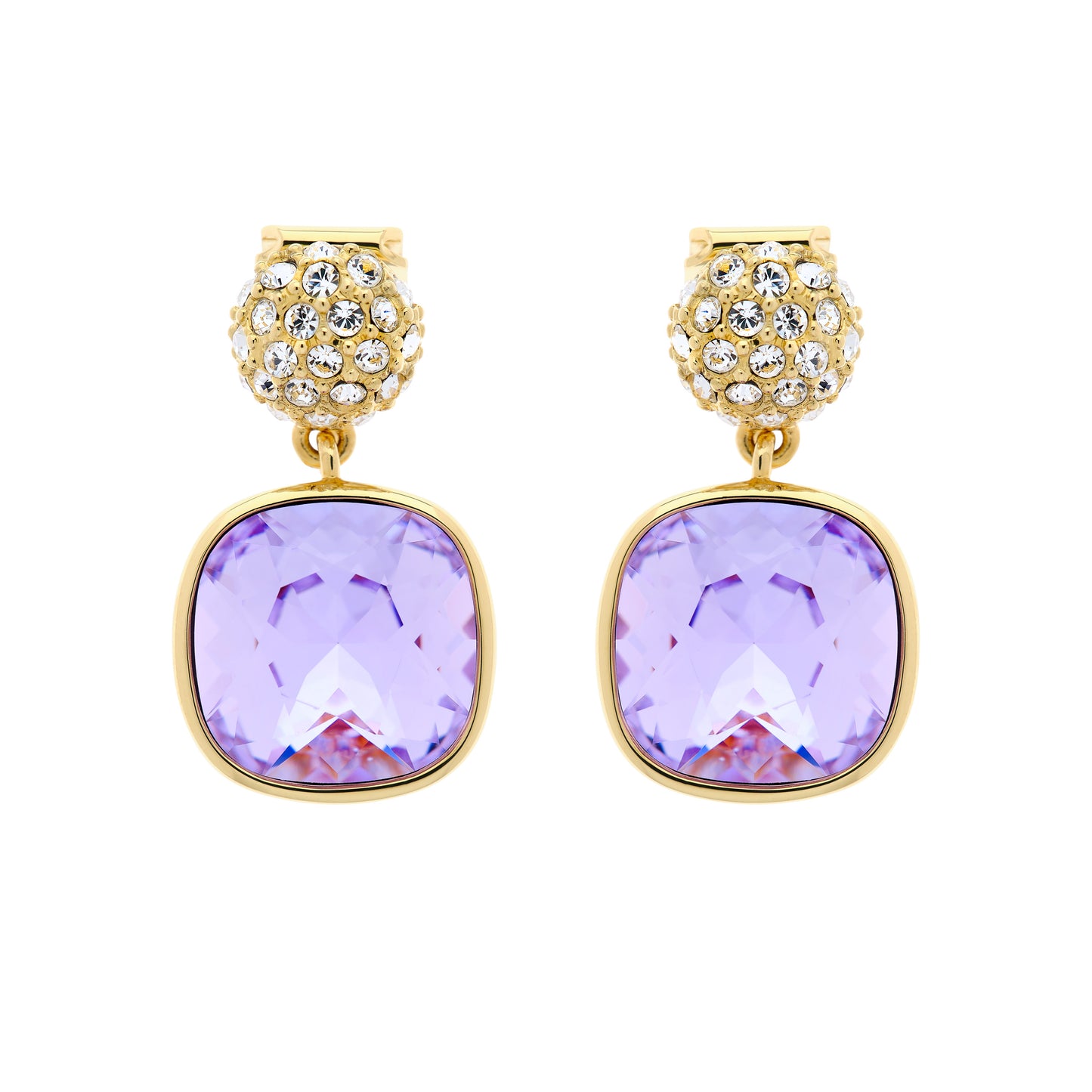 Amethyst & Pave Crystal Clip Earrings