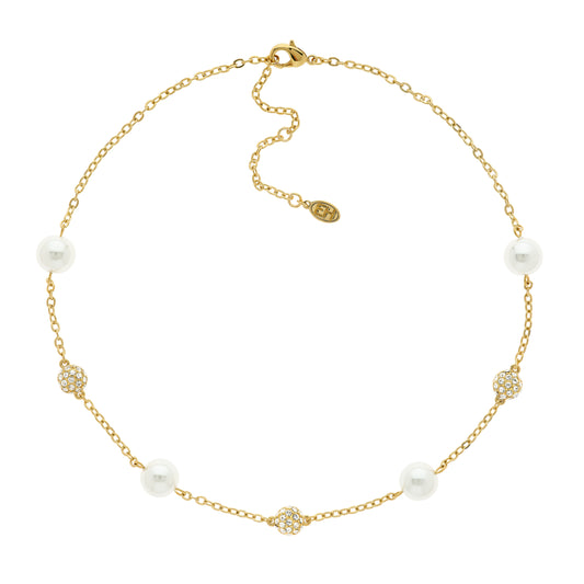 Gold, Crystal & Pearl Luxury Necklace