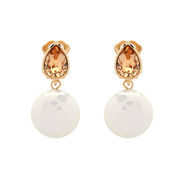 Topaz Crystal & Coin Pearl Clip Earrings
