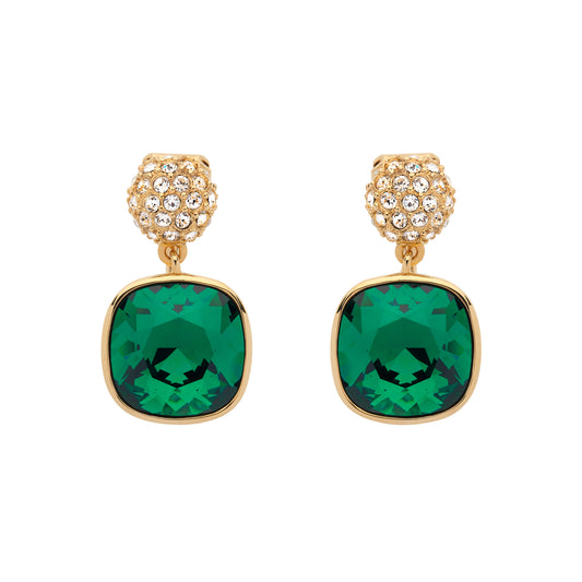 Emerald Cushion Crystal Drop Clip Earrings