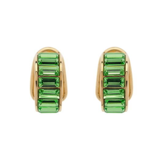 Peridot Green Baguette Crystal Clip Earrings