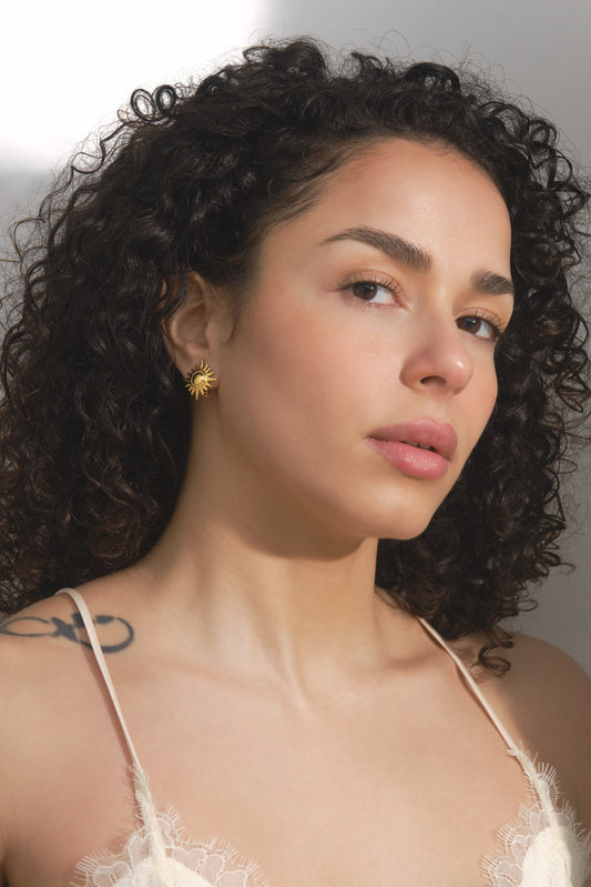 Gold Sunburst Clip Earrings