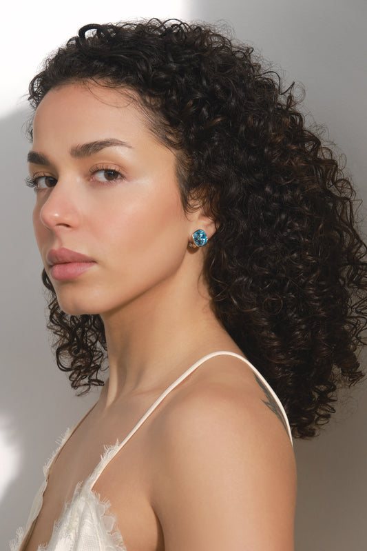 Aqua Cushion Crystal Clip Earrings