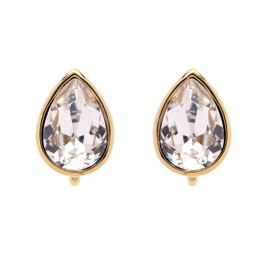 Gold Pear Crystal Maxima Clip Earrings