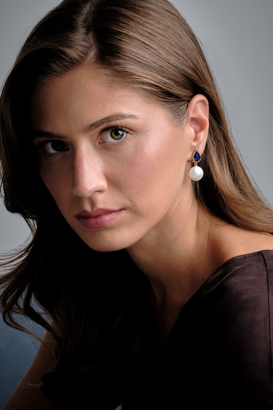 Indigo Coin Pearl Clip Earrings