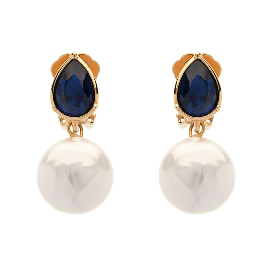 Indigo Coin Pearl Clip Earrings