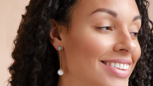 Turquoise & Pearl Chain Clip Earrings