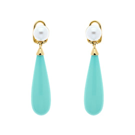 Turquoise & Pearl Teardrop Pearl Earrings