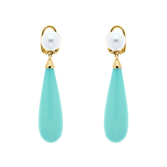 Turquoise & Pearl Teardrop Pearl Earrings