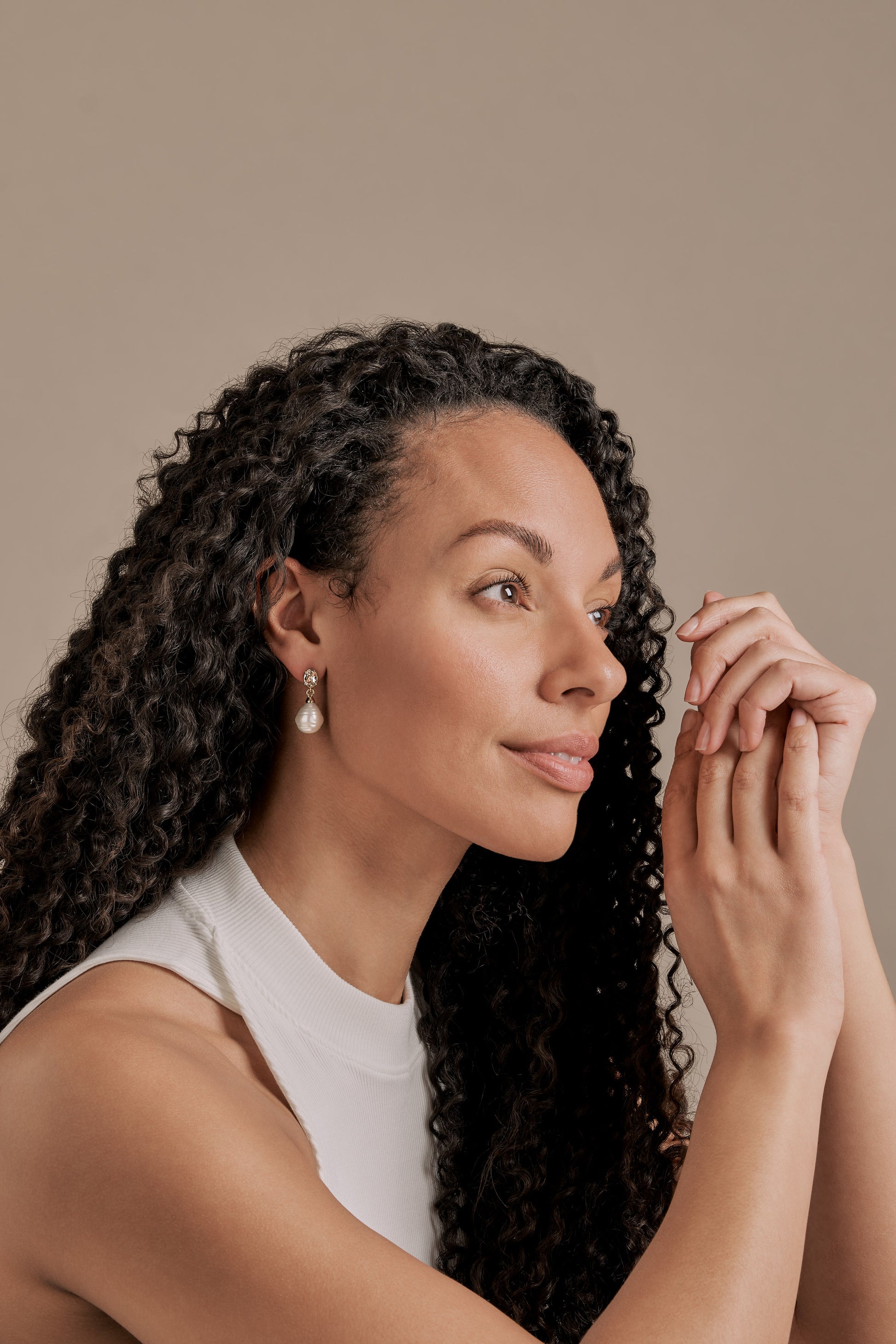 Baroque Pearl Crystal Earrings on model