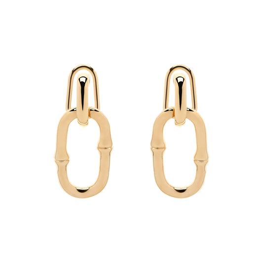Gold hoop earrings on a white background