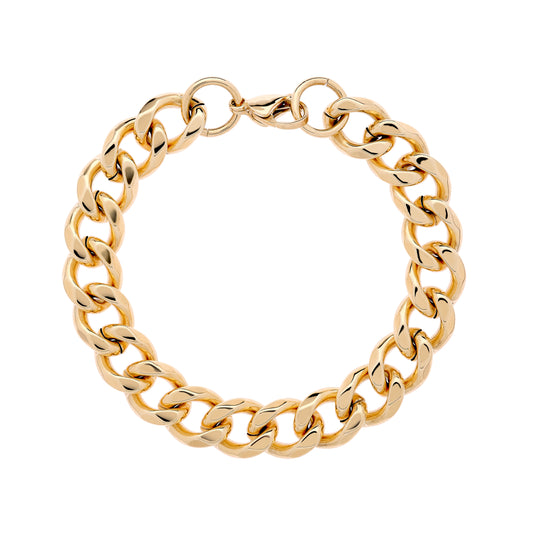A gold-plated chunky chain bracelet with a lobster clasp closure.