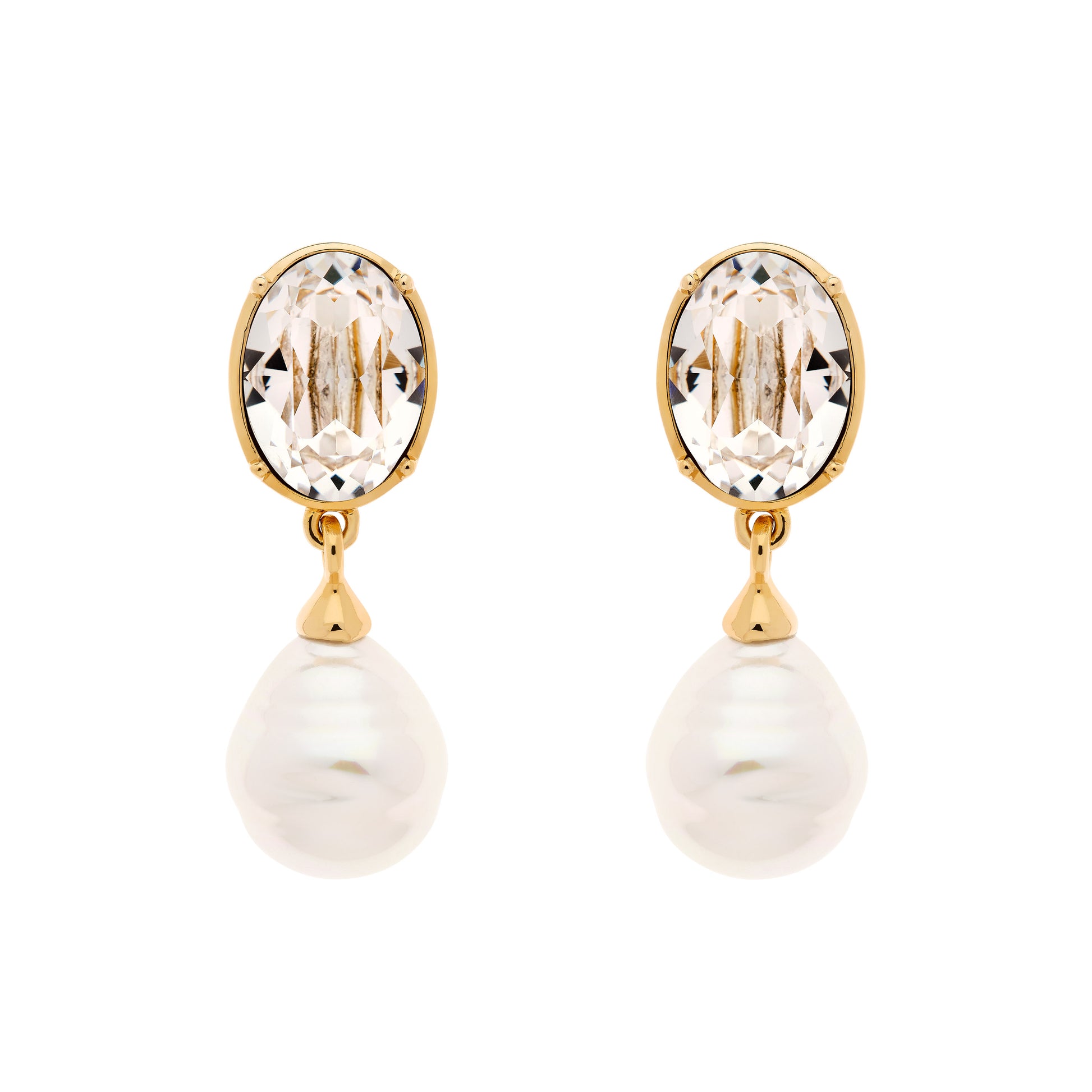 Crystal and baroque pearl clip earrings