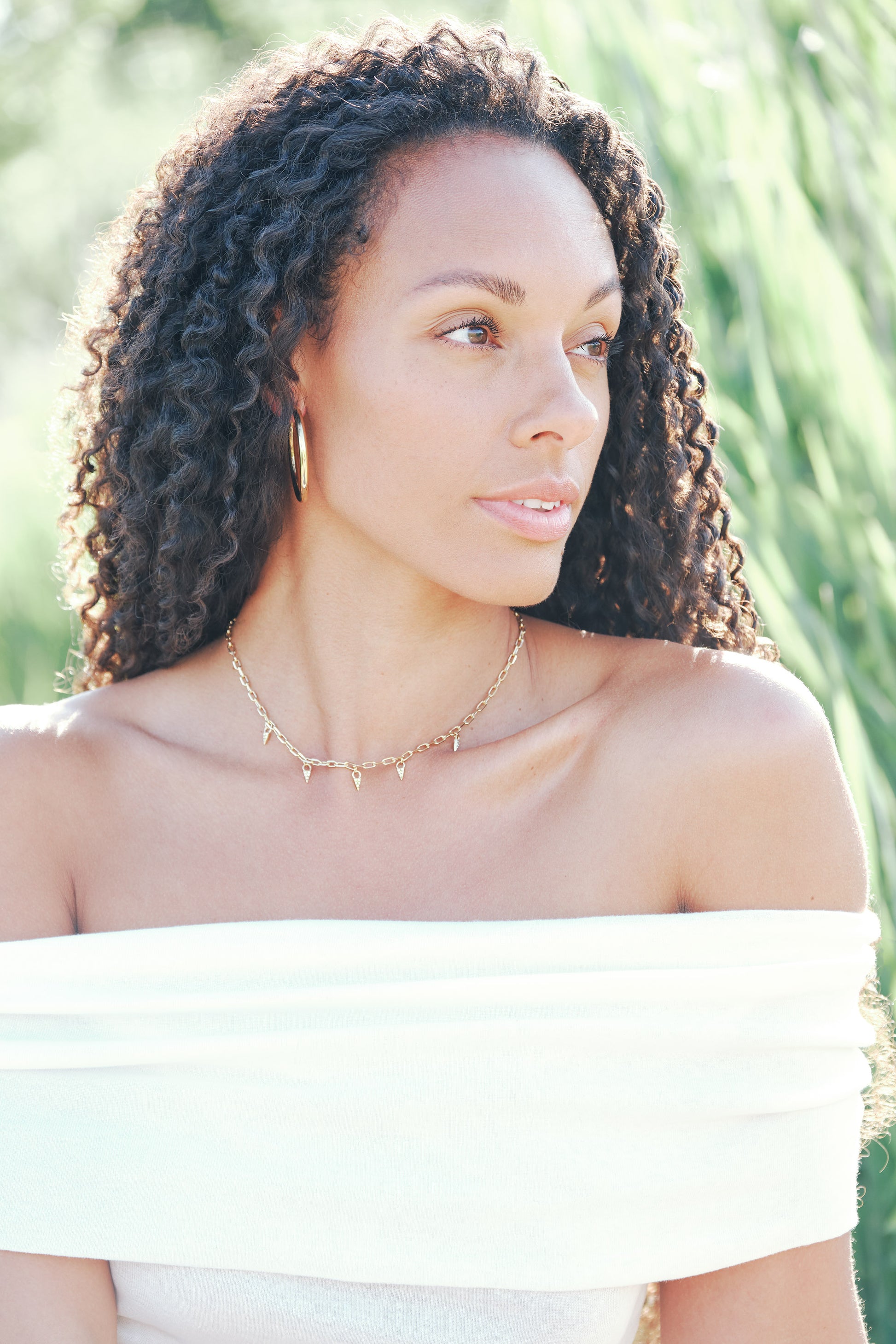 Model and Gold Crystal Droplet Necklace