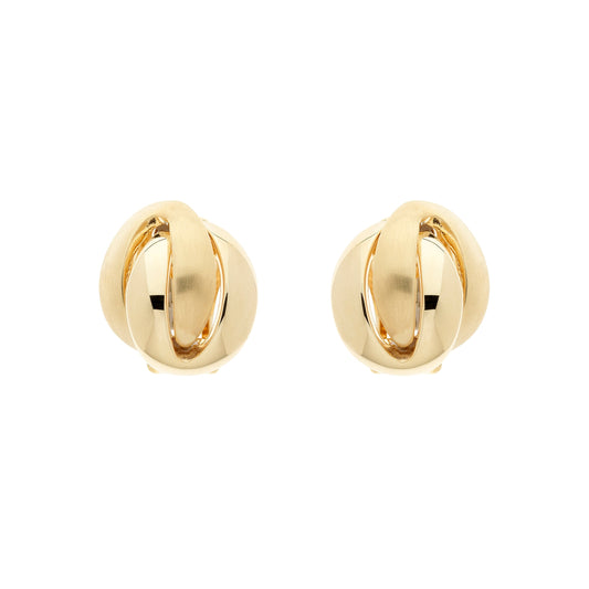 A pair of gold knot clip earrings with a polished finish.
