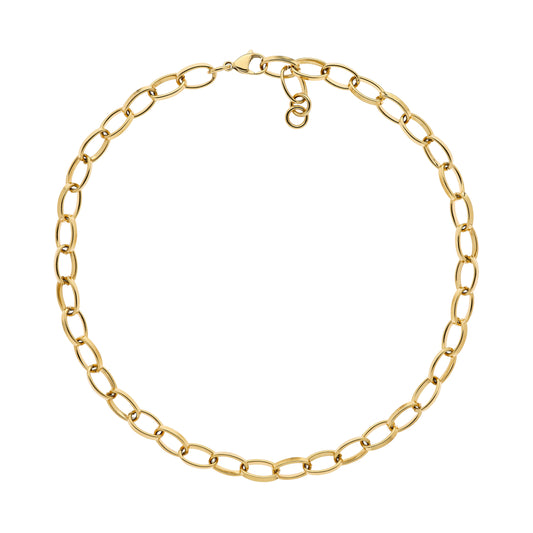 A gold chain necklace with a length of 45cm, featuring a chunky design.