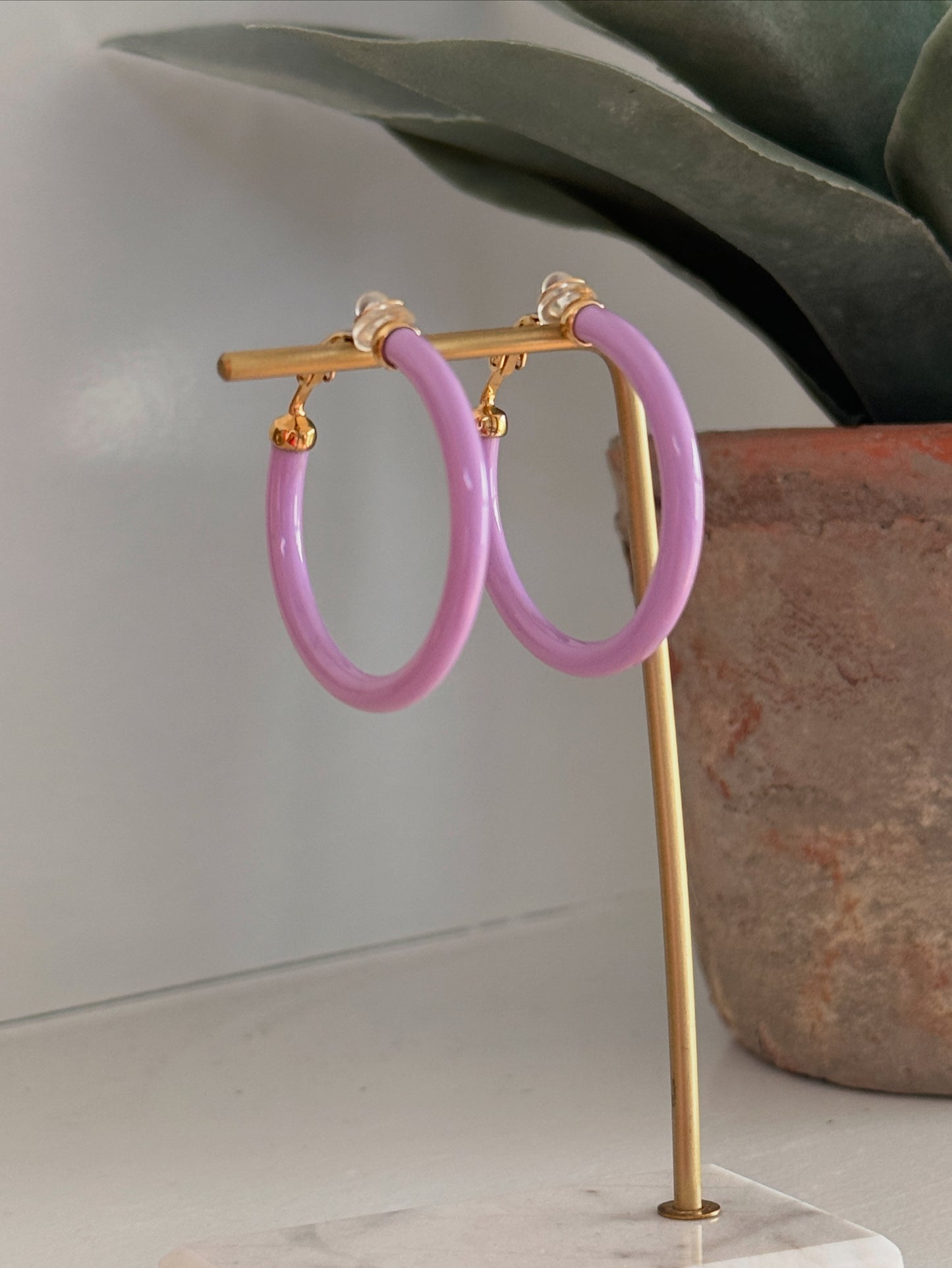Lilac Resin Hoop Clip Earrings