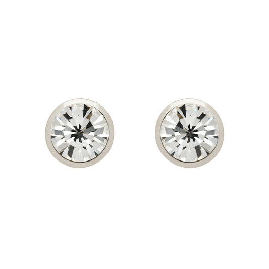 A pair of platinum crystal stud earrings with a clear and elegant design.