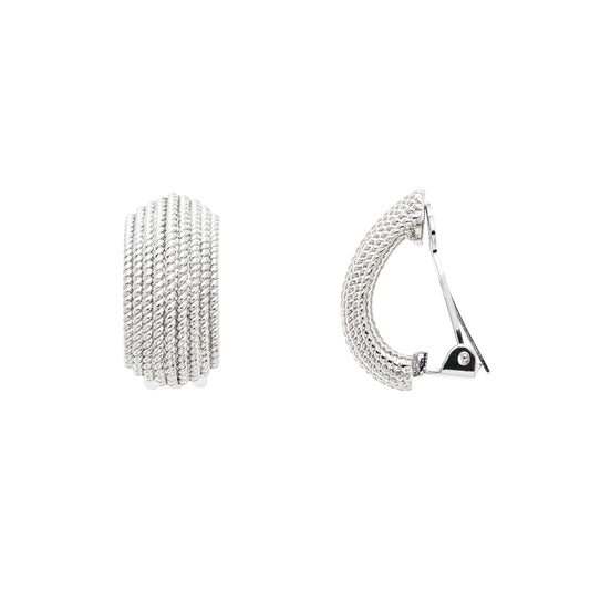Platinum Curve Clip Earrings