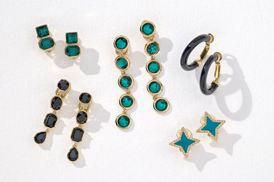 Jet Resin Hoop Clip Earrings