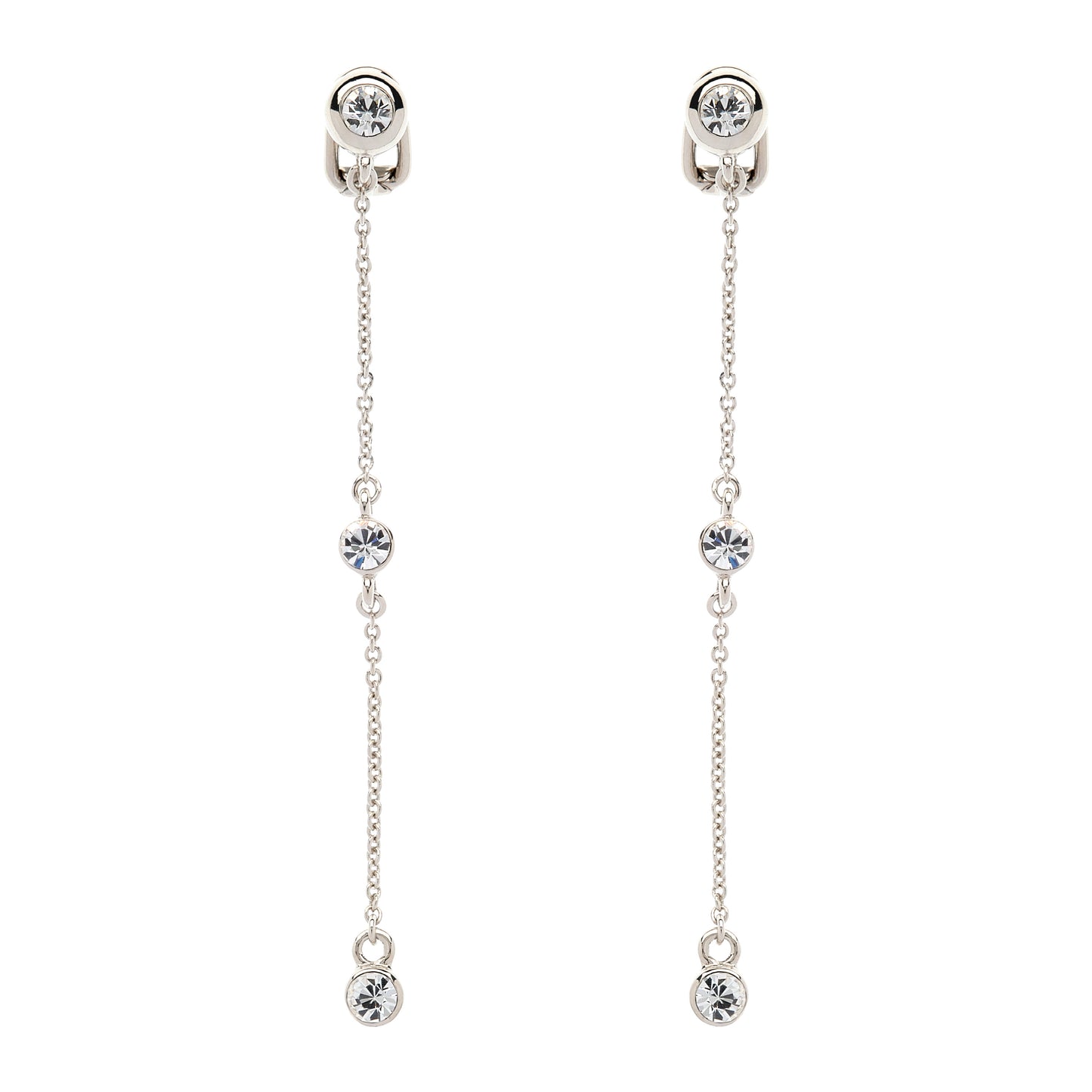 Platinum Crystal Droplet Clip Earrings