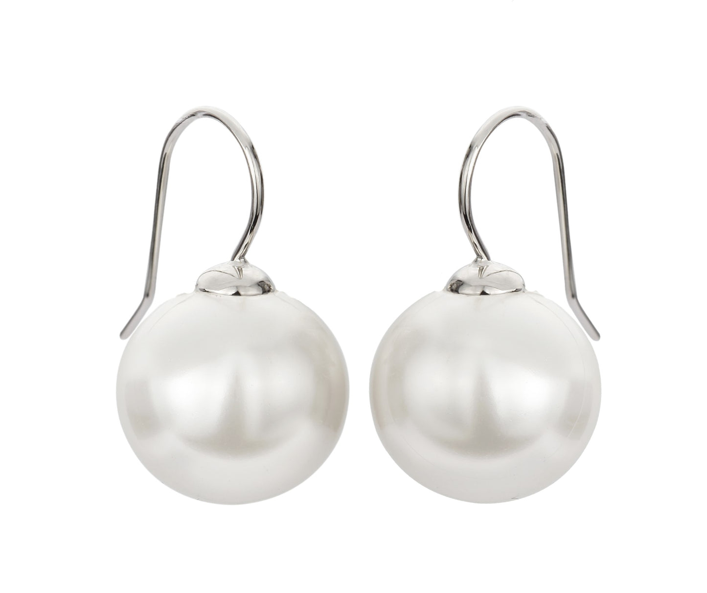 White Pearl on Platinum Hook Earrings