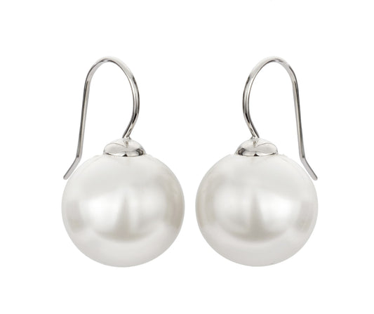 White Pearl on Platinum Hook Earrings