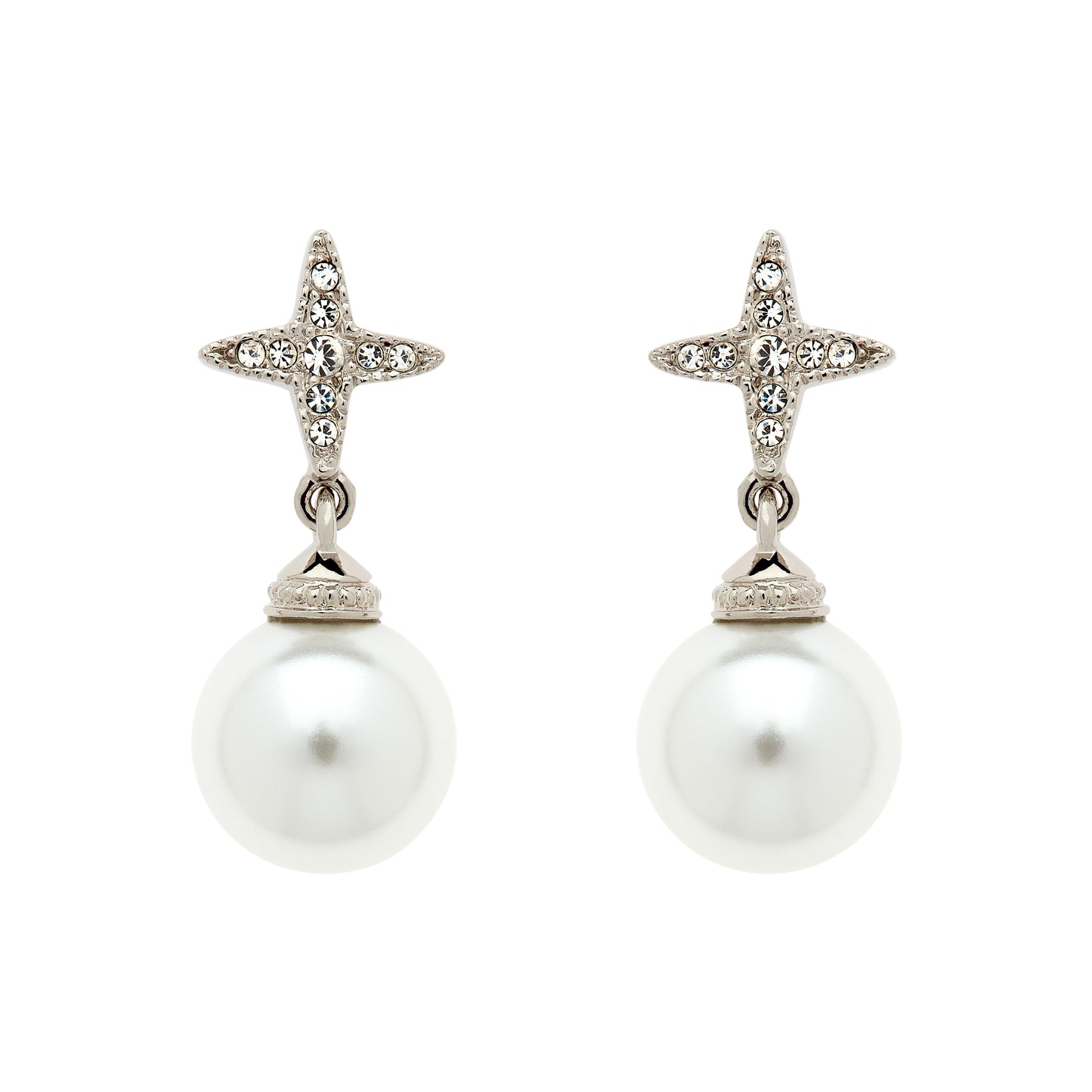 Pl Crystal Star & Pearl Earrings