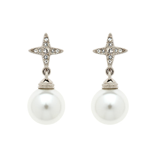 Pl Crystal Star & Pearl Earrings