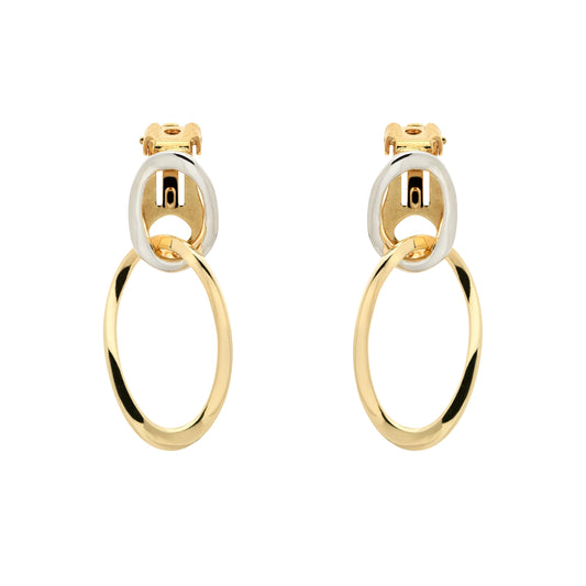 Gold & Platinum Double Hoop Clip Earrings