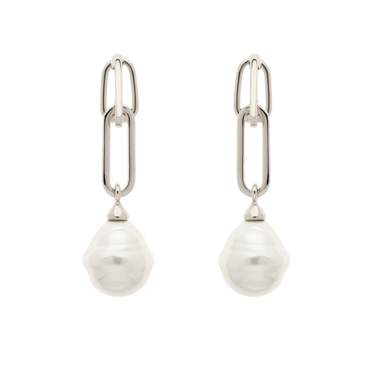 Platinum & Baroque Pearl Drop Clip Earrings